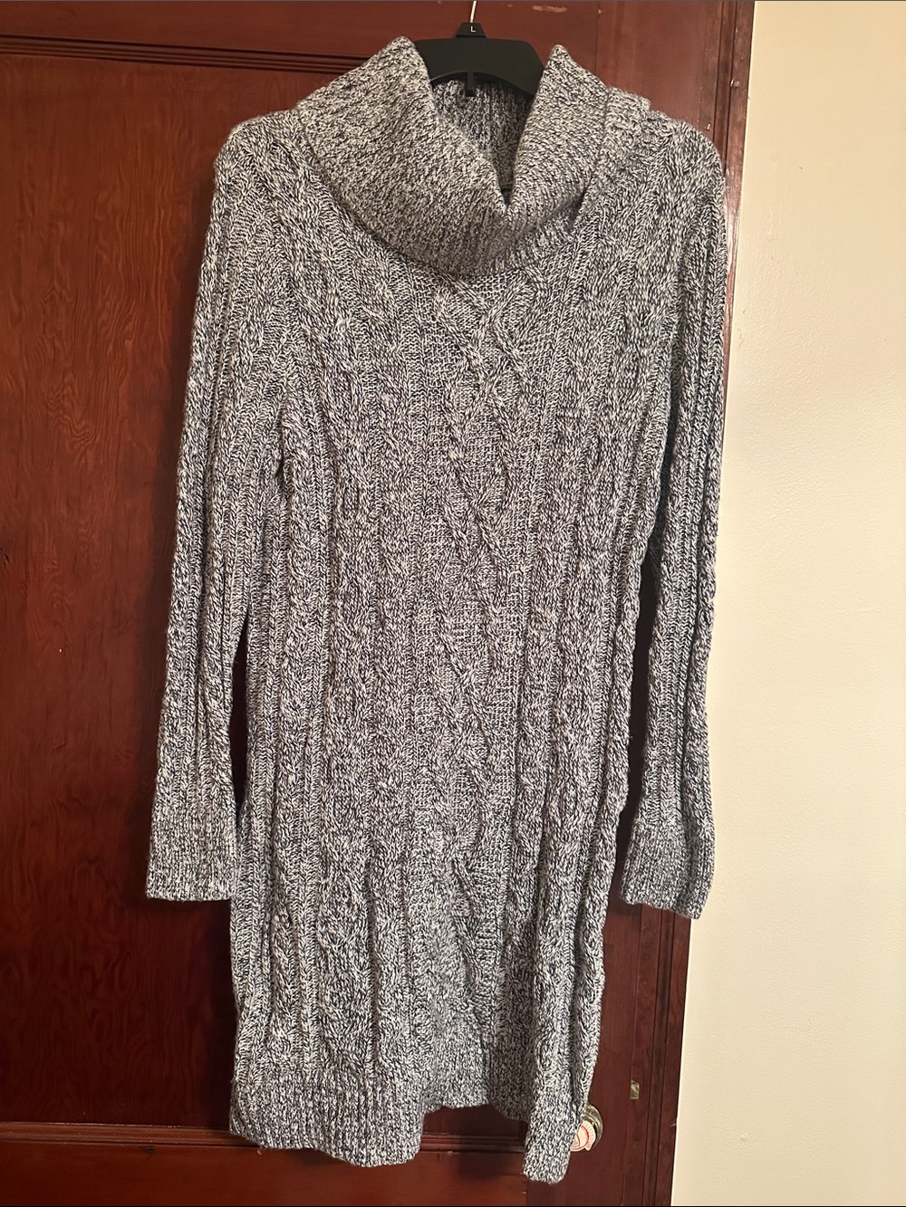 Loft Cozy Black and White Sz LP Cable-Knit Cowl Neck Sweater Dress